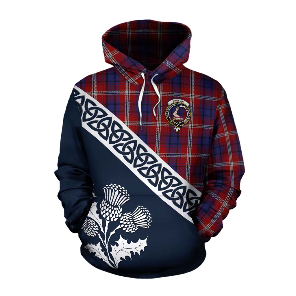 Tartan Vibes Clothing Ainslie Tartan Cotton Hoodie Featuring Thistle and Scotland Map