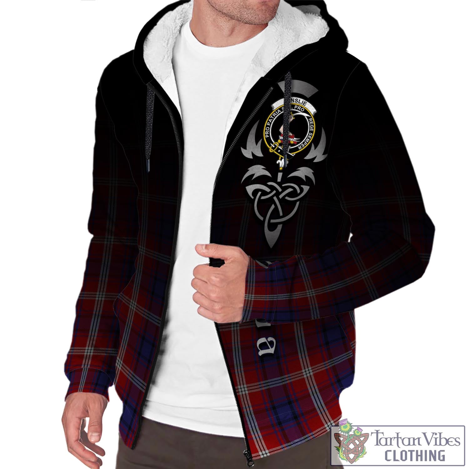 Tartan Vibes Clothing Ainslie Tartan Sherpa Hoodie Featuring Alba Gu Brath Family Crest Celtic Inspired