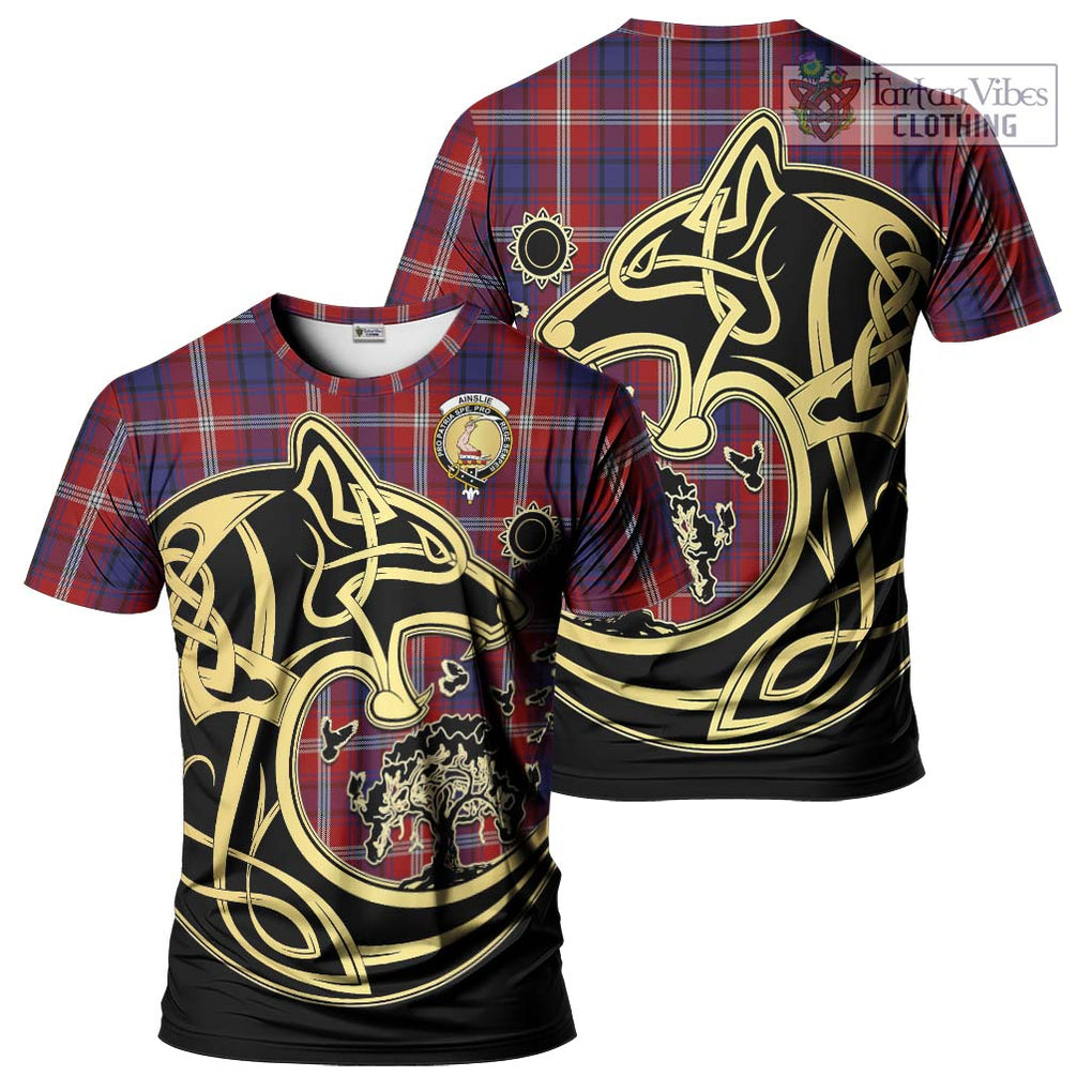 Ainslie Tartan T-Shirt with Family Crest Celtic Wolf Style Kid's Shirt - Tartan Vibes Clothing