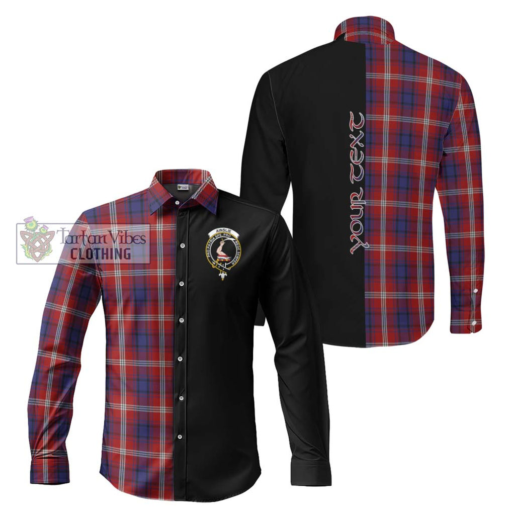 Ainslie Tartan Long Sleeve Button Shirt with Family Crest and Half Of Me Style Men's Shirt S - Tartanvibesclothing Shop