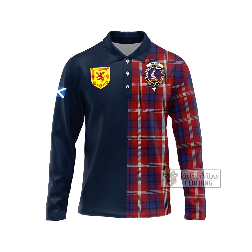 Tartan Vibes Clothing Ainslie Tartan Long Sleeve Polo Shirt with Scottish Lion Royal Arm Half Style