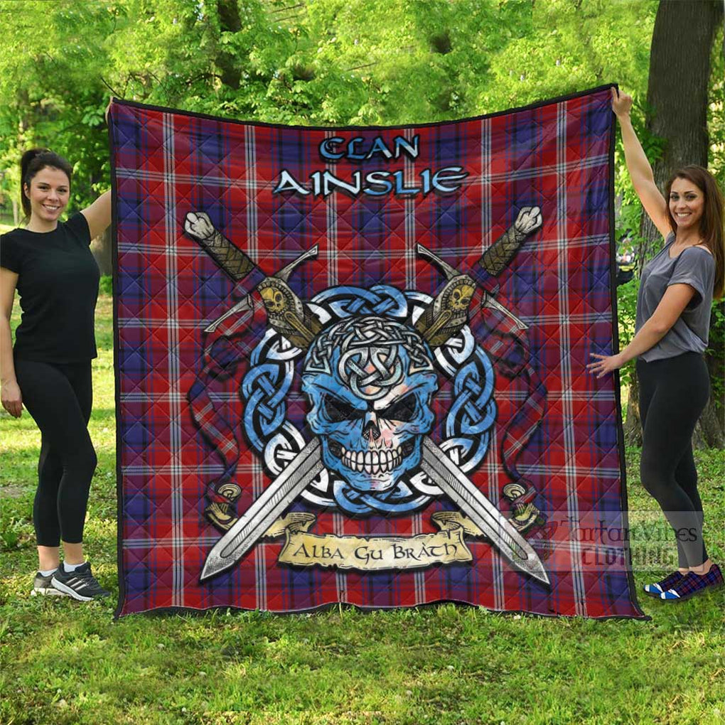 Tartan Vibes Clothing Ainslie Tartan Quilt with Celtic Skull Alba Gu Brath Style