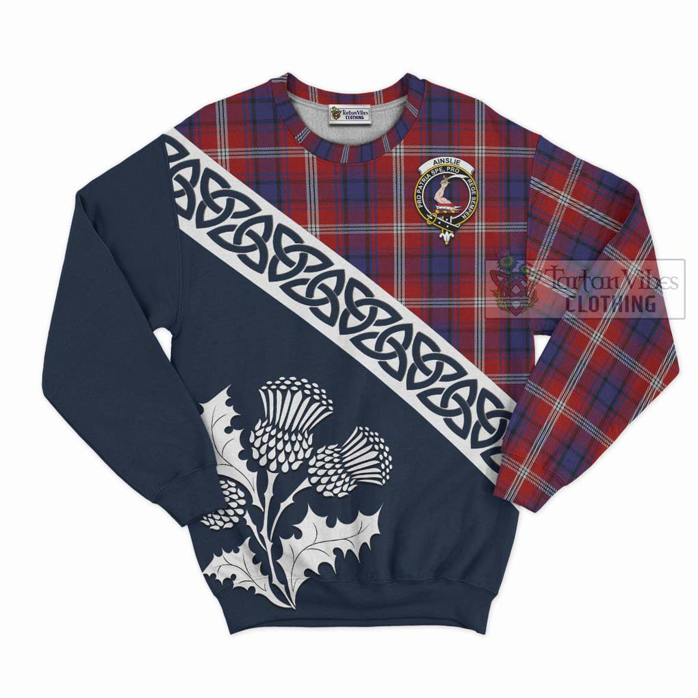 Tartan Vibes Clothing Ainslie Tartan Sweatshirt Featuring Thistle and Scotland Map