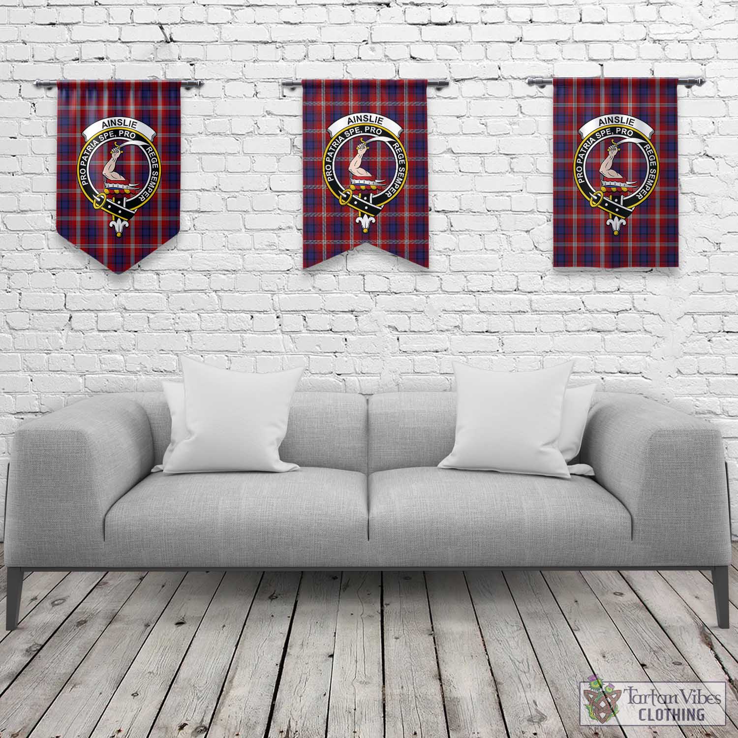 Tartan Vibes Clothing Ainslie Tartan Gonfalon, Tartan Banner with Family Crest