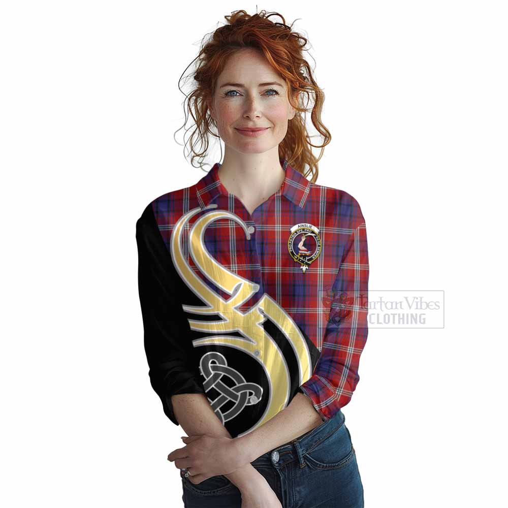 Tartan Vibes Clothing Ainslie Tartan Women's Casual Shirt with Family Crest and Celtic Symbol Style