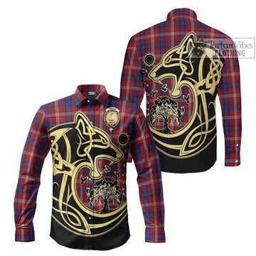 Ainslie Tartan Long Sleeve Button Shirt with Family Crest Celtic Wolf Style