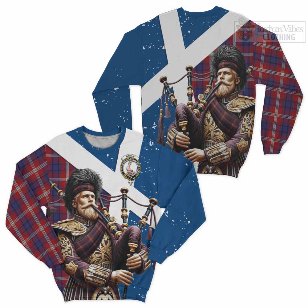 Tartan Vibes Clothing Ainslie Tartan Sweatshirt with Family Crest Scottish Bagpiper Vibes