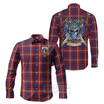 Ainslie Tartan Long Sleeve Button Shirt with Family Crest Celtic Skull Style