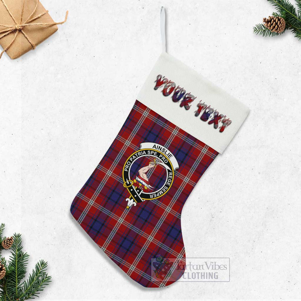 Tartan Vibes Clothing Ainslie Tartan Family Crest Christmas Stocking with Personalized Text