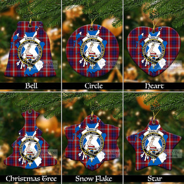 Ainslie Tartan Christmas Ornament with Family Crest and Scotland Map