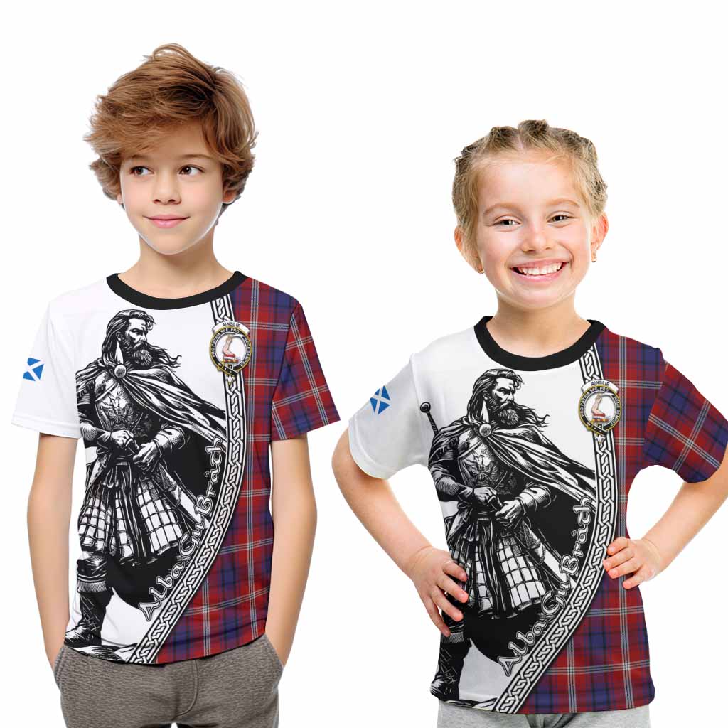 Ainslie Tartan Clan Crest Kid T-Shirt with Highlander Warrior Celtic Style