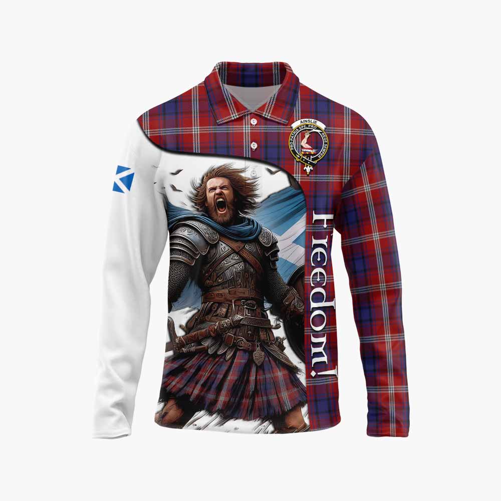 Tartan Vibes Clothing Ainslie Crest Tartan Long Sleeve Polo Shirt Inspired by the Freedom of Scottish Warrior