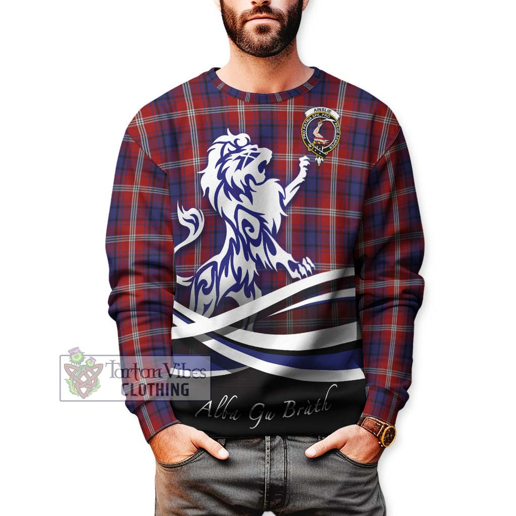 Ainslie Tartan Sweatshirt with Alba Gu Brath Regal Lion Emblem Unisex - Tartanvibesclothing Shop