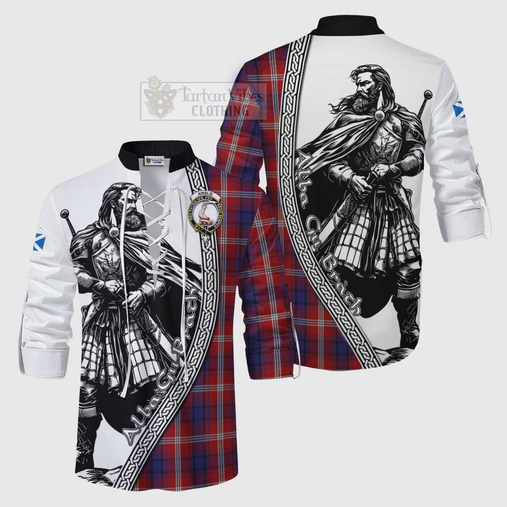 Tartan Vibes Clothing Ainslie Tartan Clan Crest Ghillie Kilt Shirt with Highlander Warrior Celtic Style