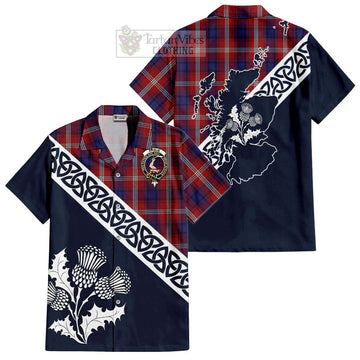 Ainslie Tartan Short Sleeve Button Shirt Featuring Thistle and Scotland Map