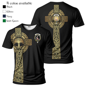 Ainslie Clan Mens T-Shirt with Golden Celtic Tree Of Life