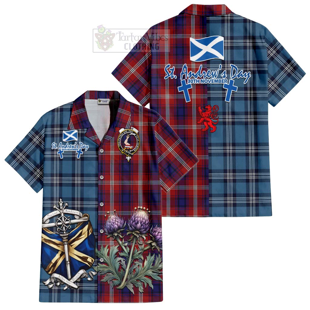 Tartan Vibes Clothing Ainslie Tartan Short Sleeve Button Shirt Happy St. Andrew's Day Half Tartan Style