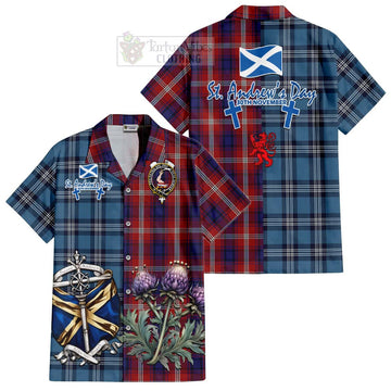 Ainslie Tartan Short Sleeve Button Shirt Happy St. Andrew's Day Half Tartan Style