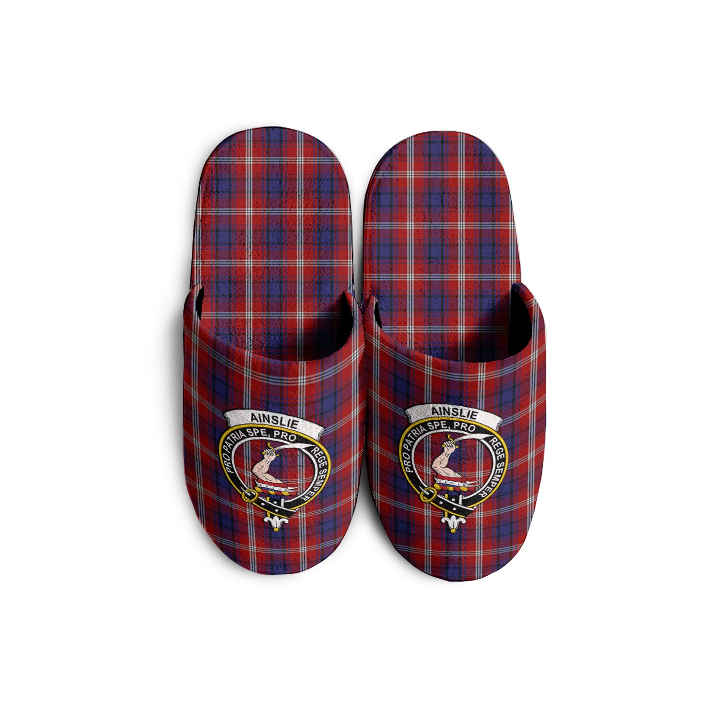 Ainslie Tartan Home Slippers with Family Crest - Tartanvibesclothing