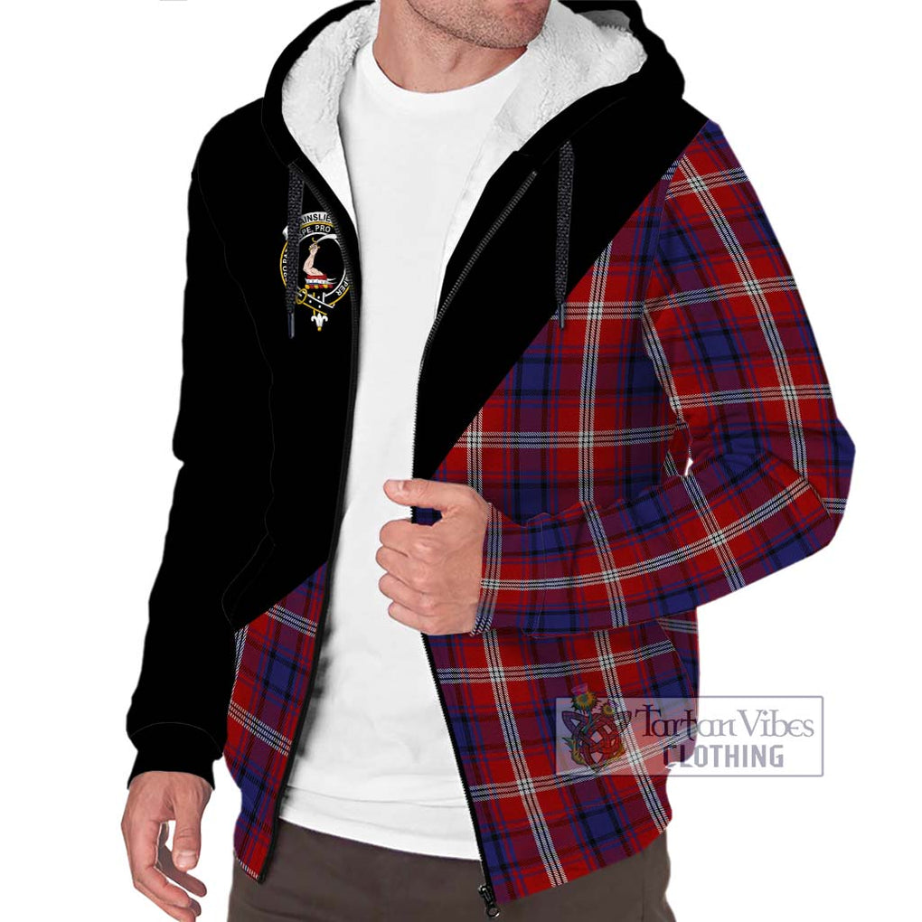 Ainslie Tartan Sherpa Hoodie with Family Crest and Military Logo Style Unisex S - Tartanvibesclothing Shop