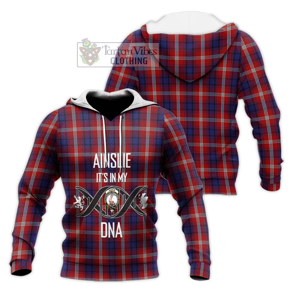 Ainslie Tartan Knitted Hoodie with Family Crest DNA In Me Style Unisex Knitted Pullover Hoodie - Tartanvibesclothing Shop