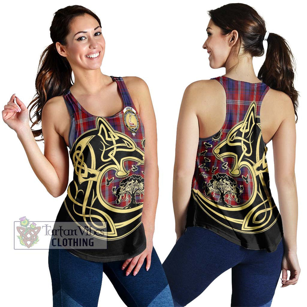 Ainslie Tartan Women's Racerback Tanks with Family Crest Celtic Wolf Style 4XL - Tartan Vibes Clothing