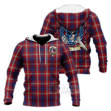 Ainslie Tartan Knitted Hoodie with Family Crest Celtic Skull Style