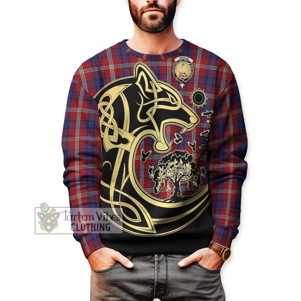 Ainslie Tartan Sweatshirt with Family Crest Celtic Wolf Style Unisex - Tartan Vibes Clothing