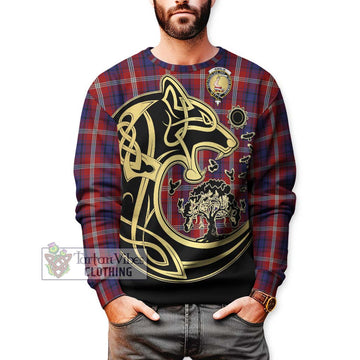 Ainslie Tartan Sweatshirt with Family Crest Celtic Wolf Style