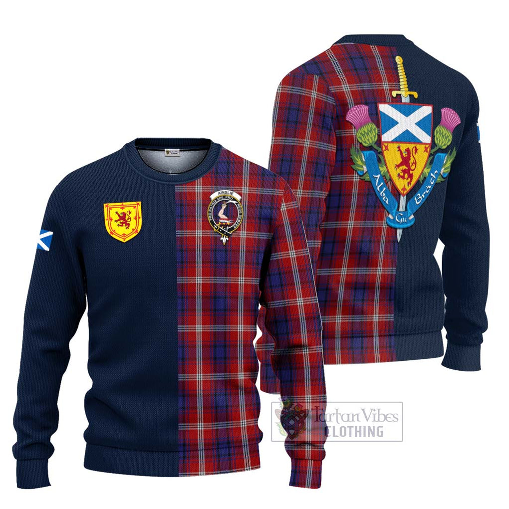 Tartan Vibes Clothing Ainslie Tartan Knitted Sweater with Scottish Lion Royal Arm Half Style