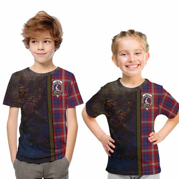 Ainslie Tartan Family Crest Kid T-Shirt Alba Gu Brath Be Brave Lion Ancient Style Youth XL Size14 - Tartan Vibes Clothing