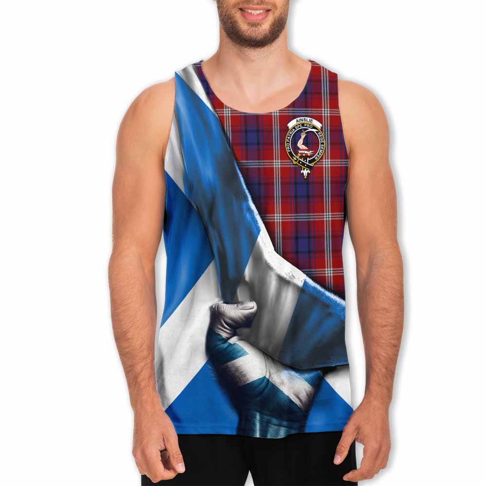 Tartan Vibes Clothing Ainslie Tartan Men's Tank Top with Family Crest Scotland Patriotic Style