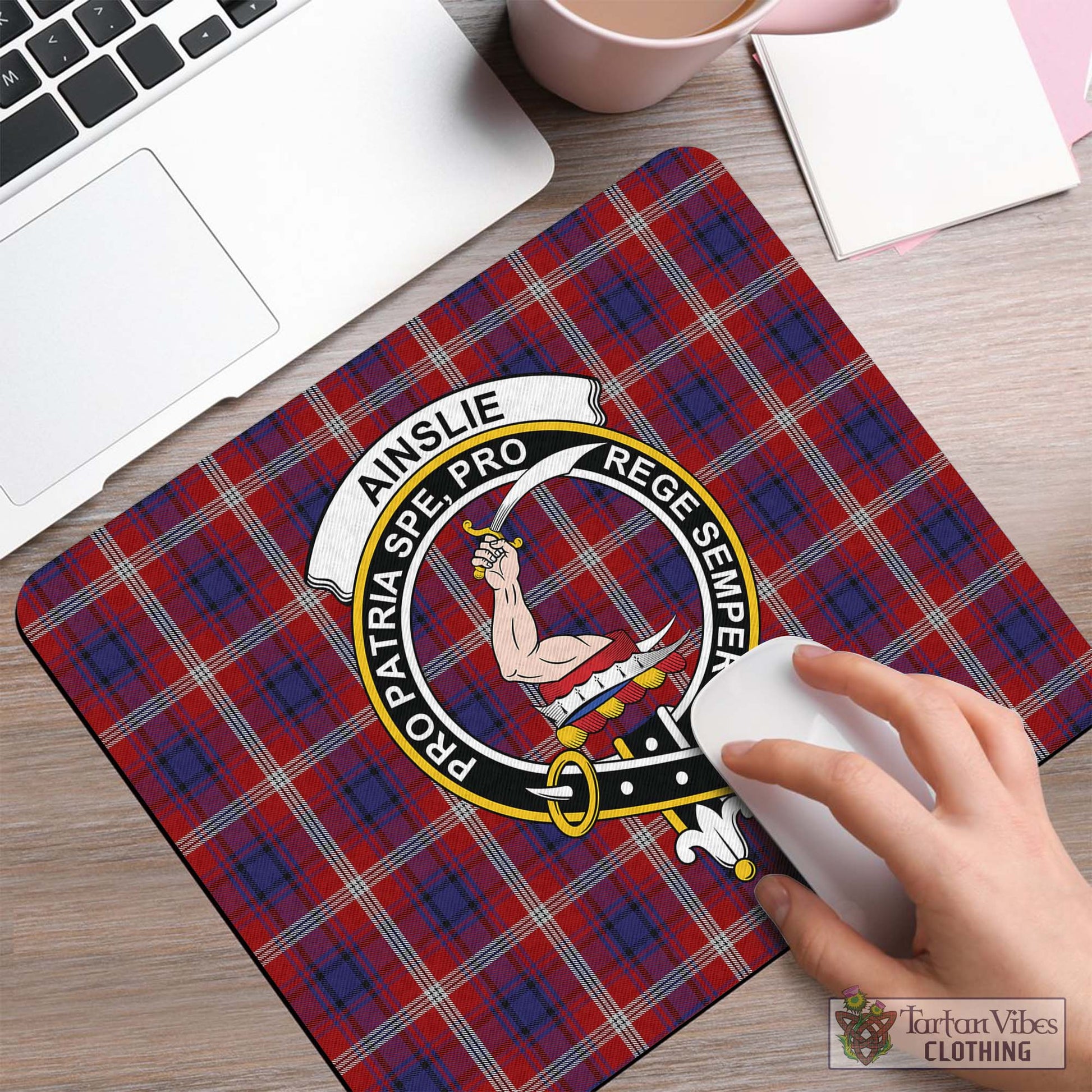 Tartan Vibes Clothing Ainslie Tartan Mouse Pad with Family Crest