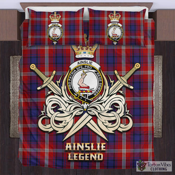 Ainslie Tartan Bedding Set with Clan Crest and the Golden Sword of Courageous Legacy UK Bedding Set - Tartan Vibes Clothing