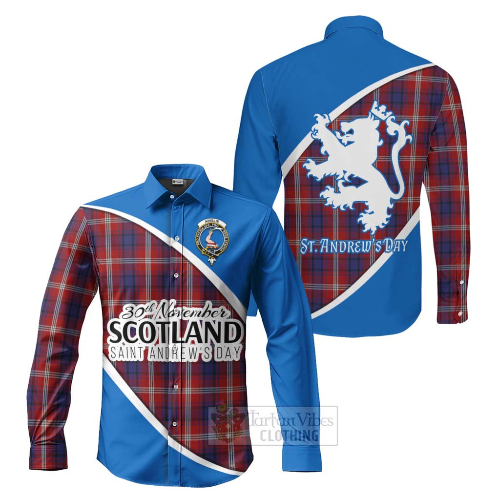 Tartan Vibes Clothing Ainslie Family Crest Tartan Long Sleeve Button Shirt Celebrate Saint Andrew's Day in Style