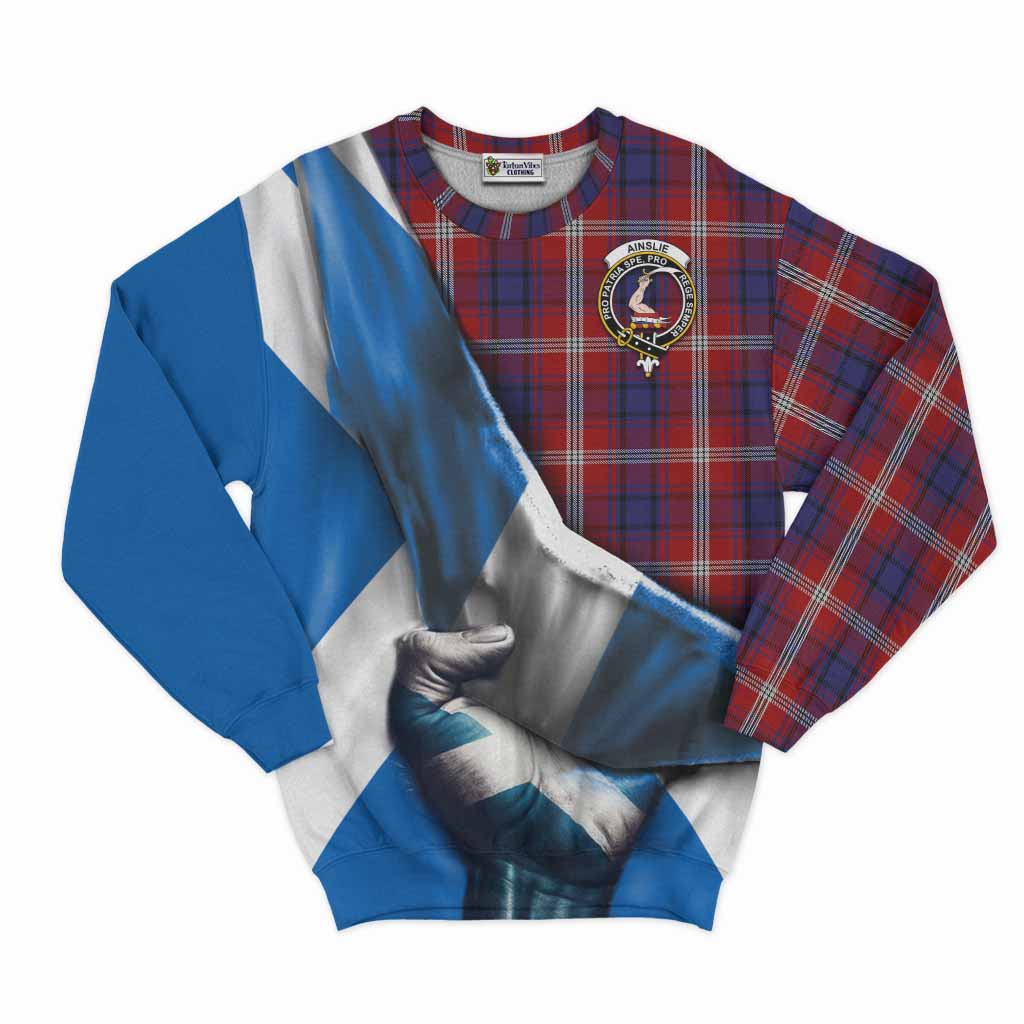 Tartan Vibes Clothing Ainslie Tartan Sweatshirt with Family Crest Scotland Patriotic Style