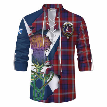 Ainslie Tartan Family Crest Ghillie Kilt Shirt Scottish Thistle Celtic Inspired Men - Tartan Vibes Clothing