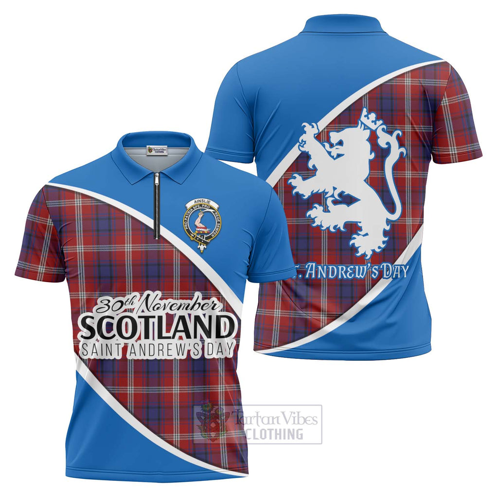 Tartan Vibes Clothing Ainslie Family Crest Tartan Zipper Polo Shirt Celebrate Saint Andrew's Day in Style