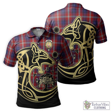 Ainslie Tartan Polo Shirt with Family Crest Celtic Wolf Style