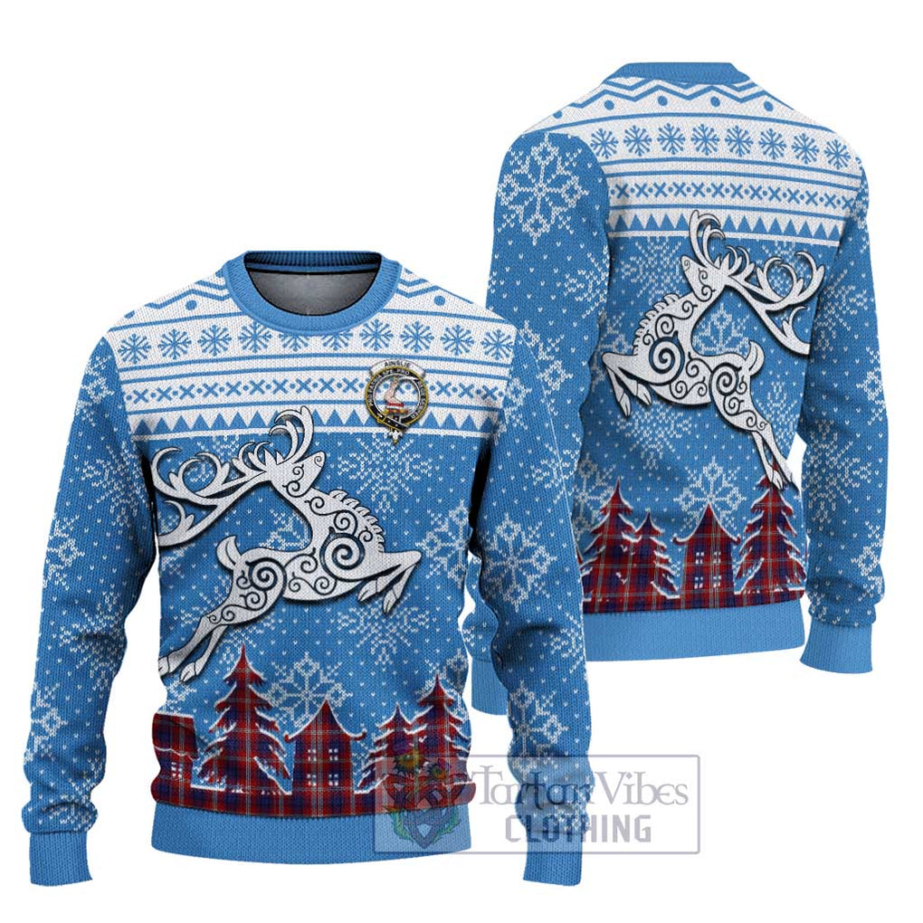 Tartan Vibes Clothing Ainslie Clan Christmas Ugly Sweater with Tartan and Celtic Raindeer Style