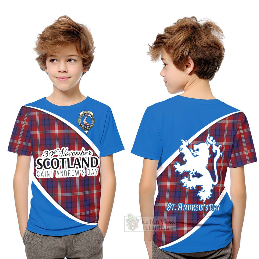 Tartan Vibes Clothing Ainslie Family Crest Tartan Kid T-Shirt Celebrate Saint Andrew's Day in Style