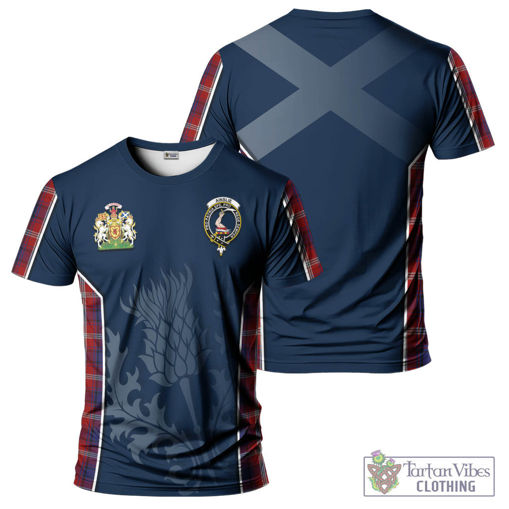 Tartan Vibes Clothing Ainslie Tartan T-Shirt with Family Crest and Scottish Thistle Vibes Sport Style