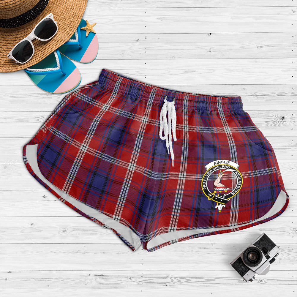 Ainslie Tartan Womens Shorts with Family Crest - Tartanvibesclothing