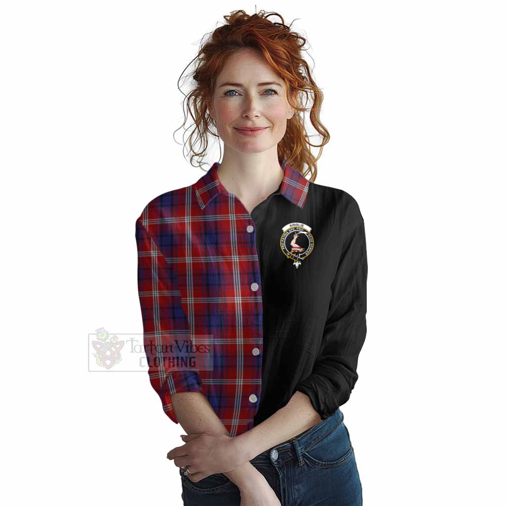 Tartan Vibes Clothing Ainslie Tartan Women's Casual Shirt with Family Crest and Half Of Me Style