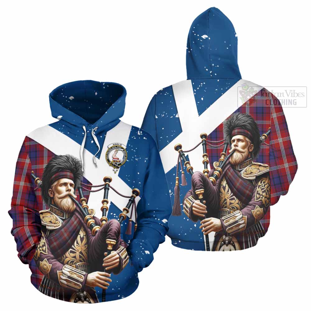 Tartan Vibes Clothing Ainslie Tartan Hoodie with Family Crest Scottish Bagpiper Vibes