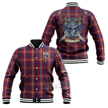 Ainslie Tartan Baseball Jacket with Family Crest Celtic Skull Style