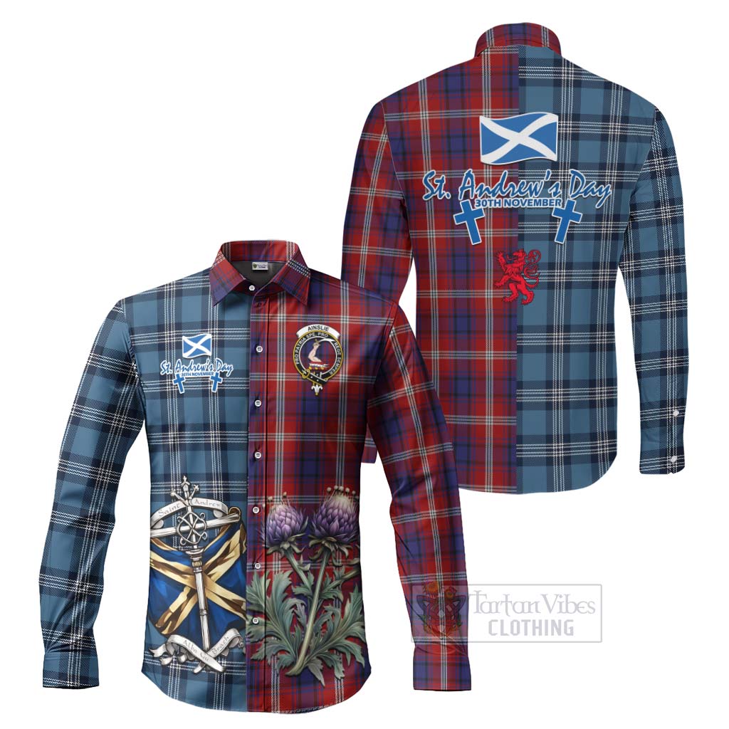 Tartan Vibes Clothing Ainslie Tartan Long Sleeve Button Shirt Happy St. Andrew's Day Half Tartan Style