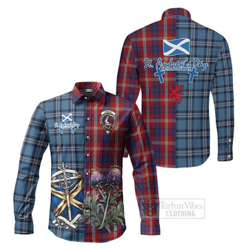 Ainslie Tartan Long Sleeve Button Shirt Happy St. Andrew's Day Half Tartan Style