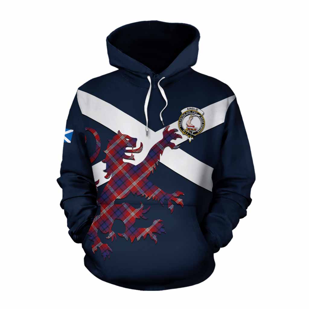 Tartan Vibes Clothing Ainslie Tartan Lion Rampant Cotton Hoodie Proudly Display Your Heritage with Alba Gu Brath and Clan Name