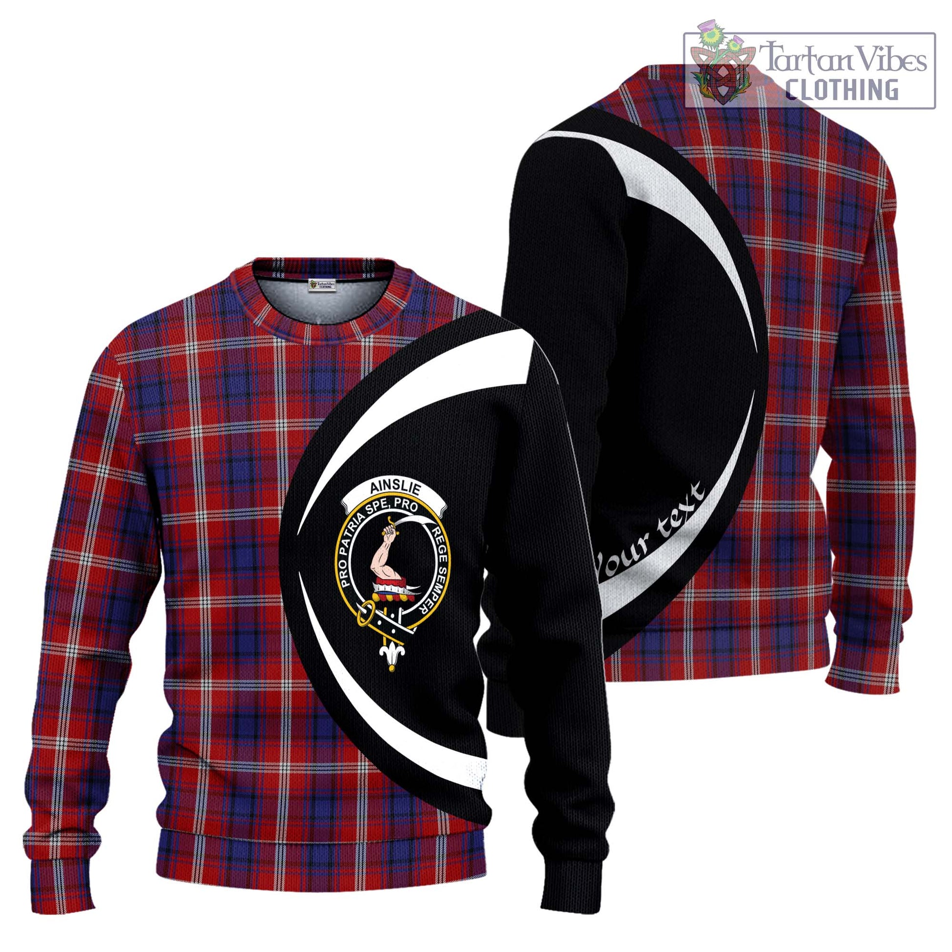 Ainslie Tartan Ugly Sweater with Family Crest Circle Style Unisex - Tartan Vibes Clothing